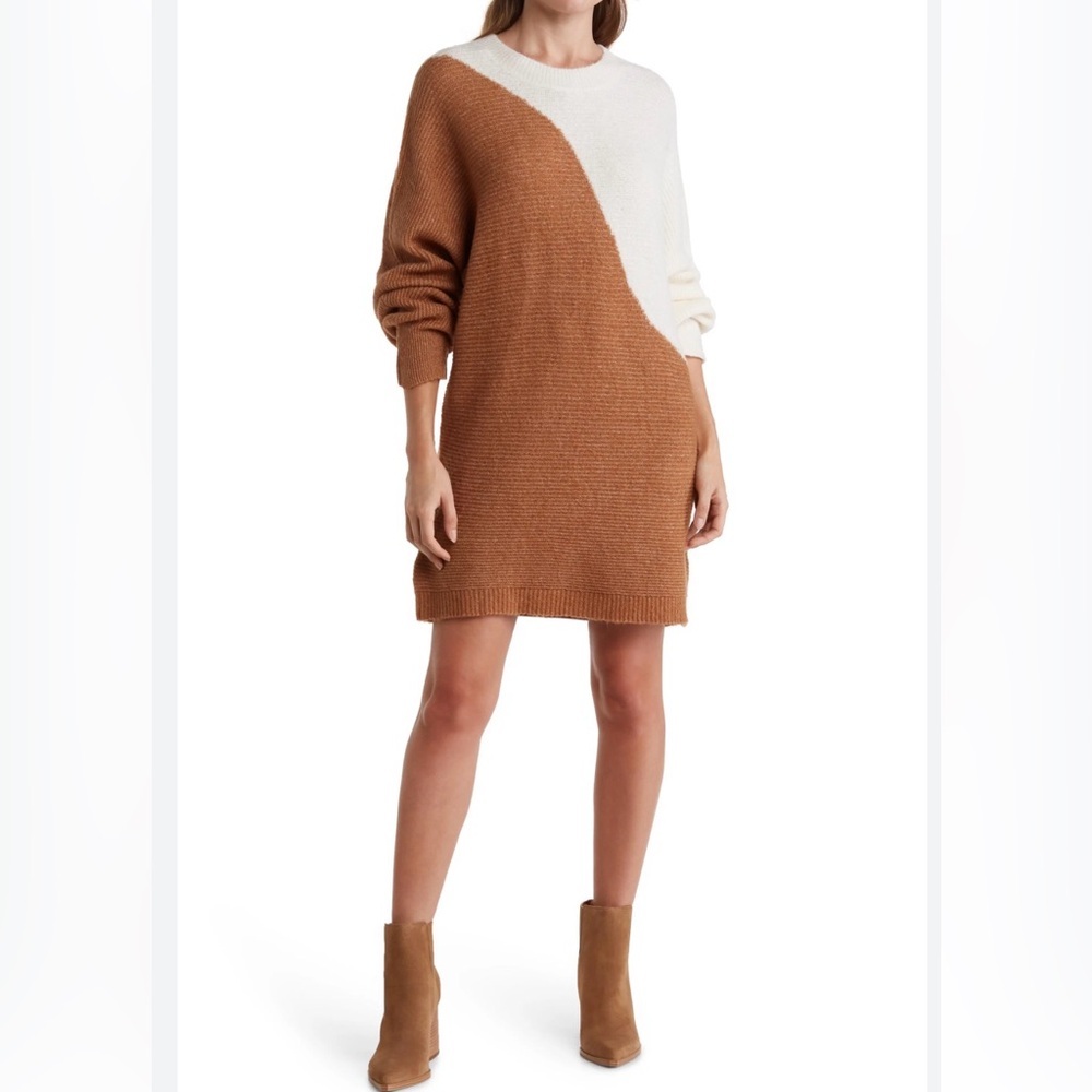 Blu Pepper Long Sleeve Tan and Cream Dress